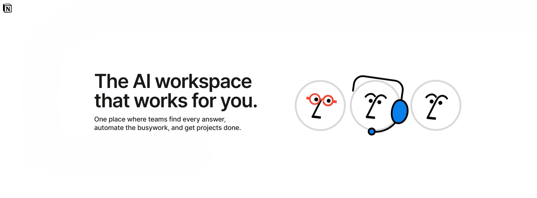 Notion landing page promoting its flexible and AI-powered workspace.
